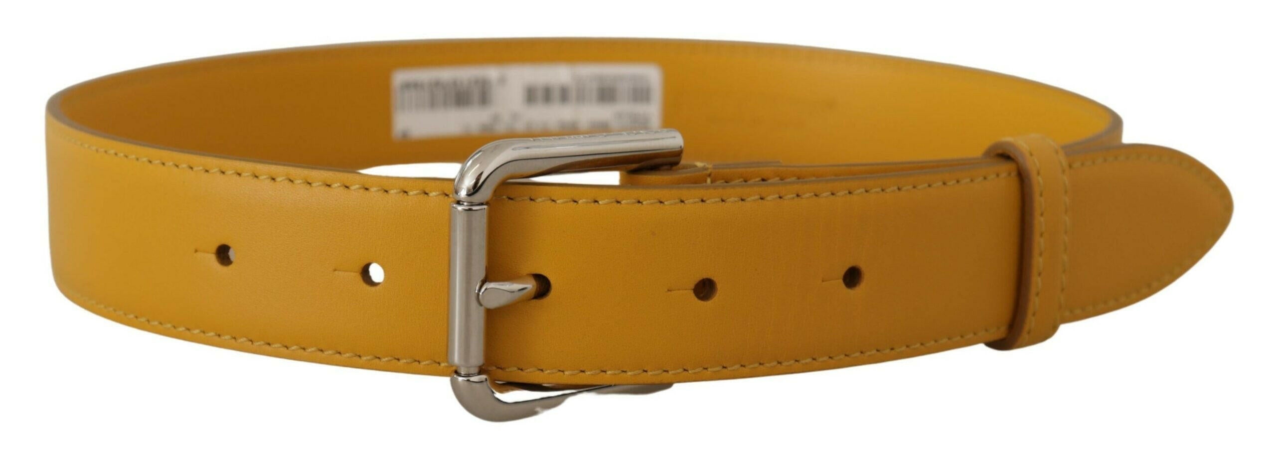 Dolce & Gabbana Yellow Leather Silver Tone Logo Metal Buckle Belt - GENUINE AUTHENTIC BRAND LLC  