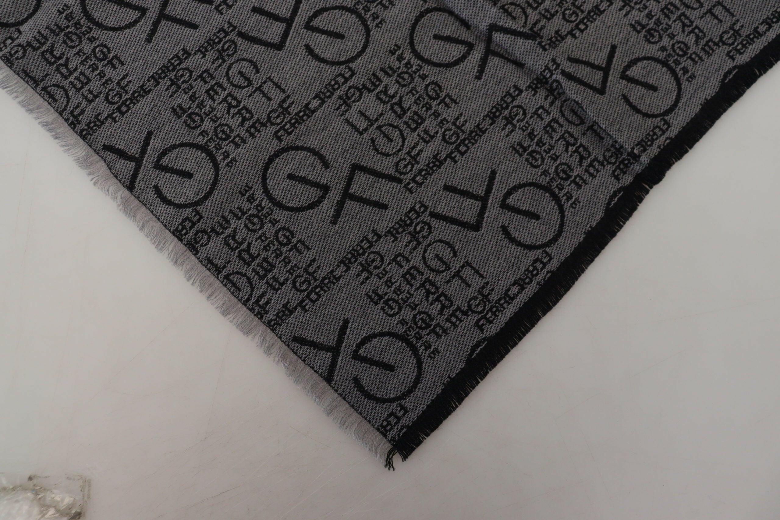 GF Ferre Grey Wool Logo Print Wrap Warmer Shawl Scarf - GENUINE AUTHENTIC BRAND LLC  