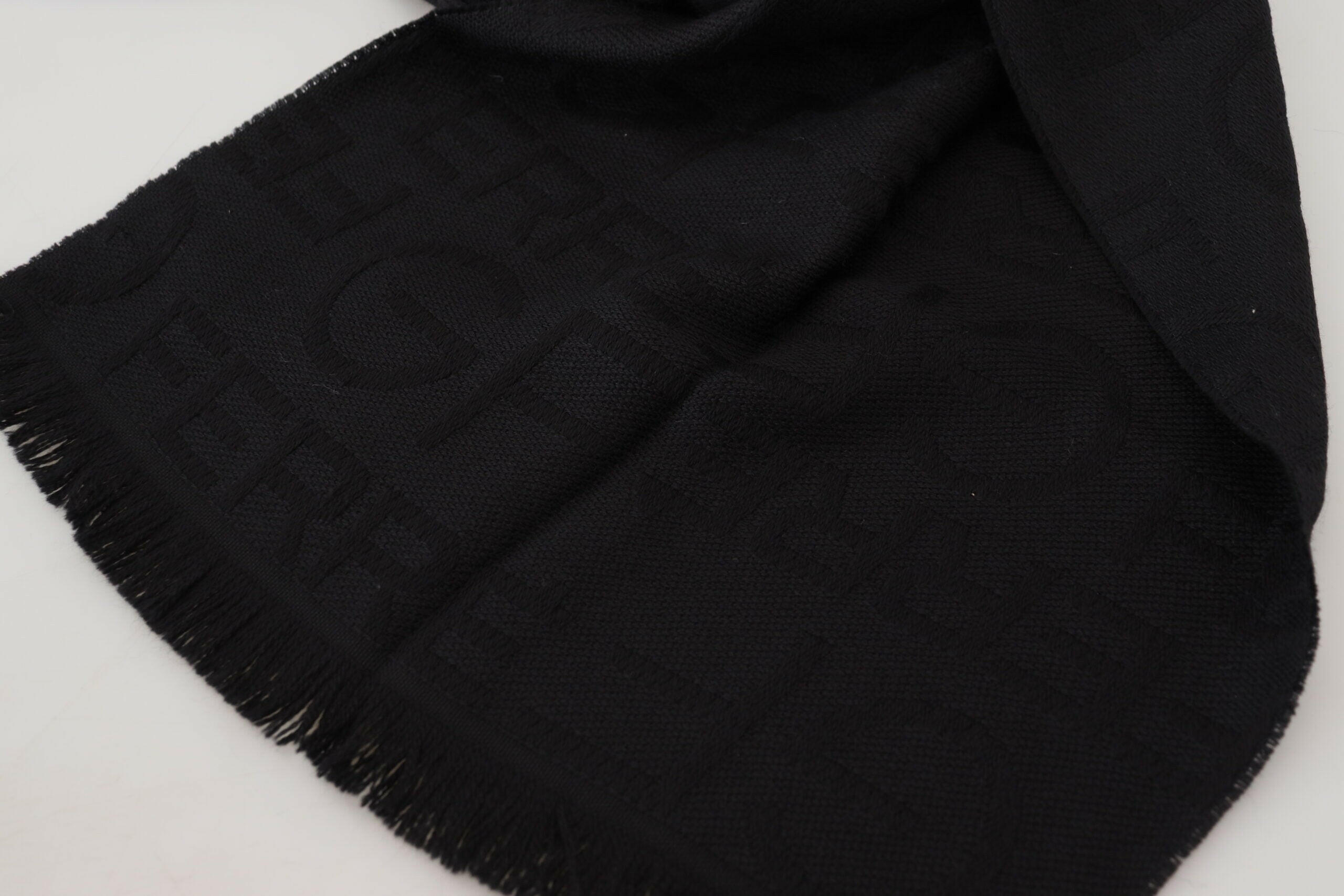 GF Ferre Black Wool Neck Wrap Shawl Fringes Scarf - GENUINE AUTHENTIC BRAND LLC  
