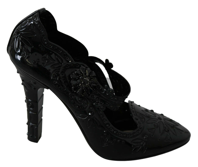 Dolce & Gabbana Black Floral Crystal CINDERELLA Heels Shoes - GENUINE AUTHENTIC BRAND LLC  