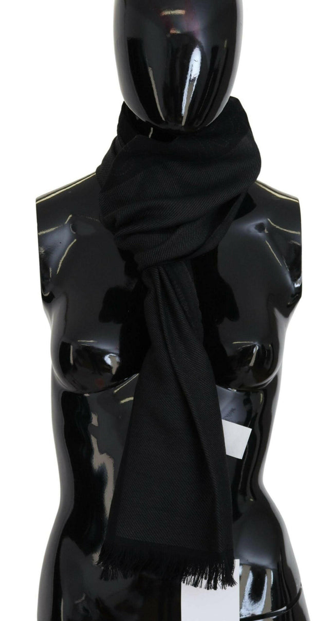 Costume National Black Wool Shawl Foulard Fringes Scarf Costume National GENUINE AUTHENTIC BRAND LLC