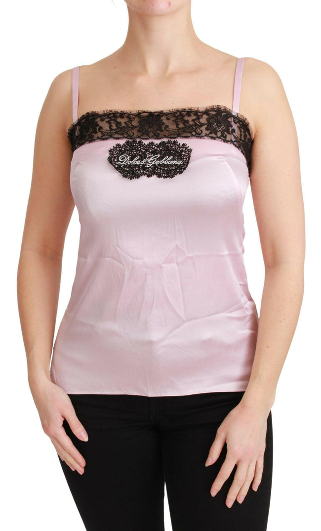 Dolce & Gabbana Silk Black Lace Top Pink Tank Blouse - GENUINE AUTHENTIC BRAND LLC  