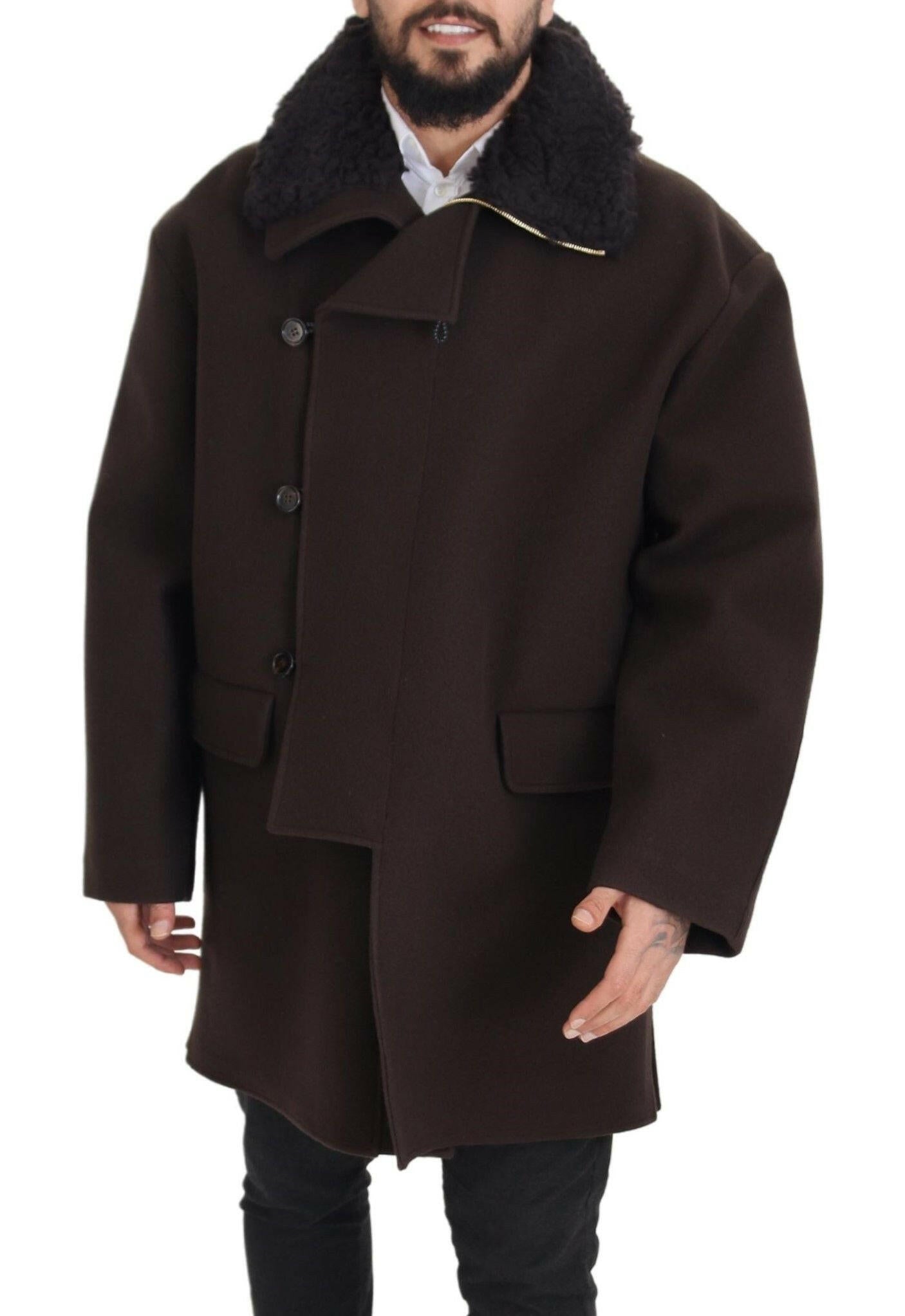 Dolce & Gabbana Brown Double Breasted Shearling Coat Jacket - GENUINE AUTHENTIC BRAND LLC  