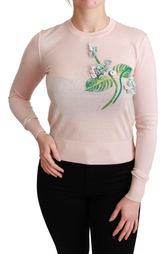 Dolce & Gabbana Pink Floral Silk Cashmere Pullover Sweater - GENUINE AUTHENTIC BRAND LLC  