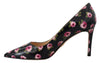 Prada Black Leather Floral Heels Stilettos Pumps - GENUINE AUTHENTIC BRAND LLC  