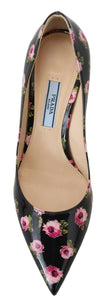 Prada Black Leather Floral Heels Stilettos Pumps - GENUINE AUTHENTIC BRAND LLC  
