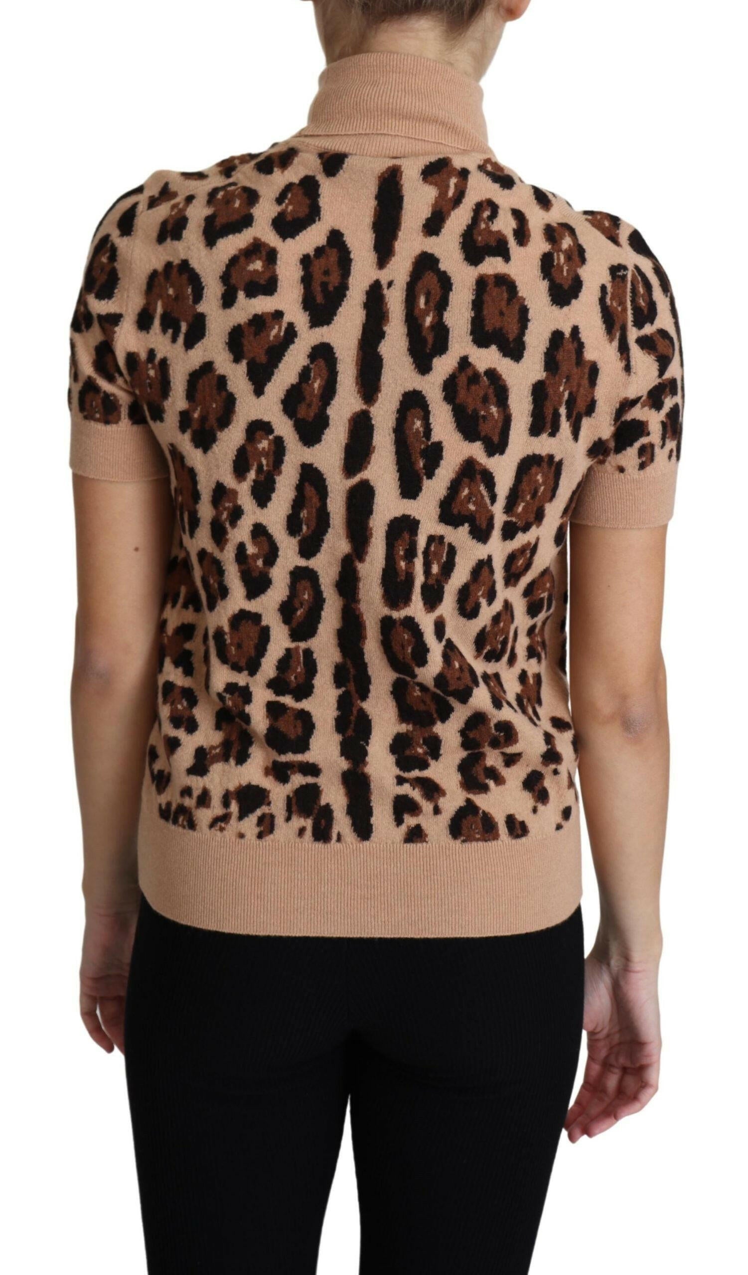 Dolce & Gabbana Beige Leopard Print Virgin Wool Turtleneck Top - GENUINE AUTHENTIC BRAND LLC  