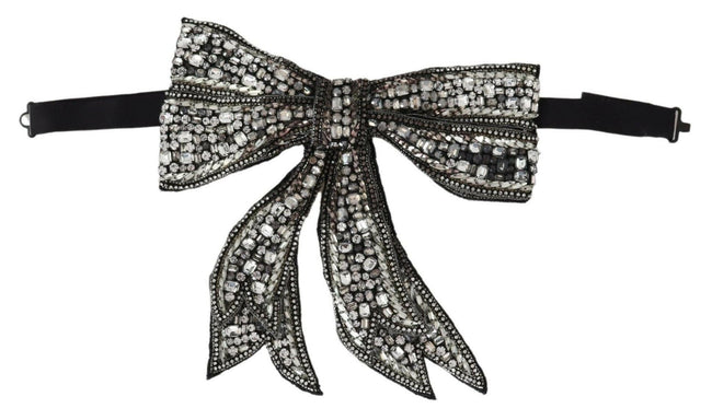 Dolce & Gabbana Crystal-Embellished Silk Bowtie - Silver Elegance.