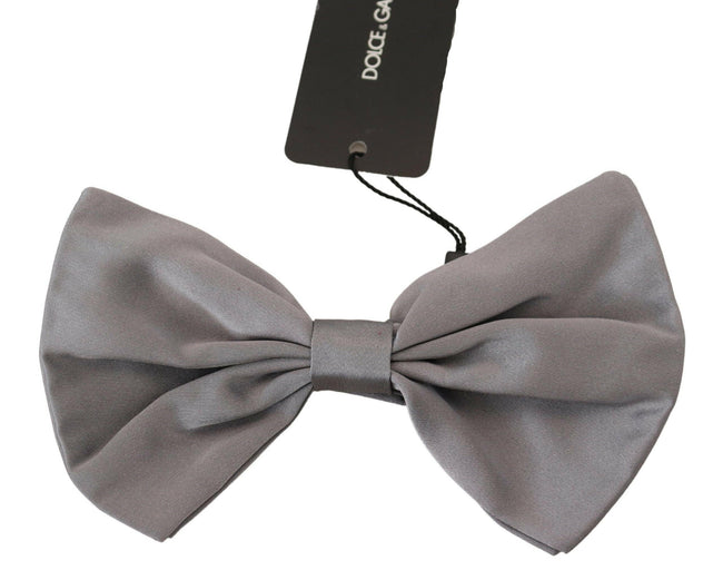 Dolce & Gabbana Bow Tie Men Silver Gray Silk Adjustable Neck Papillon - GENUINE AUTHENTIC BRAND LLC  