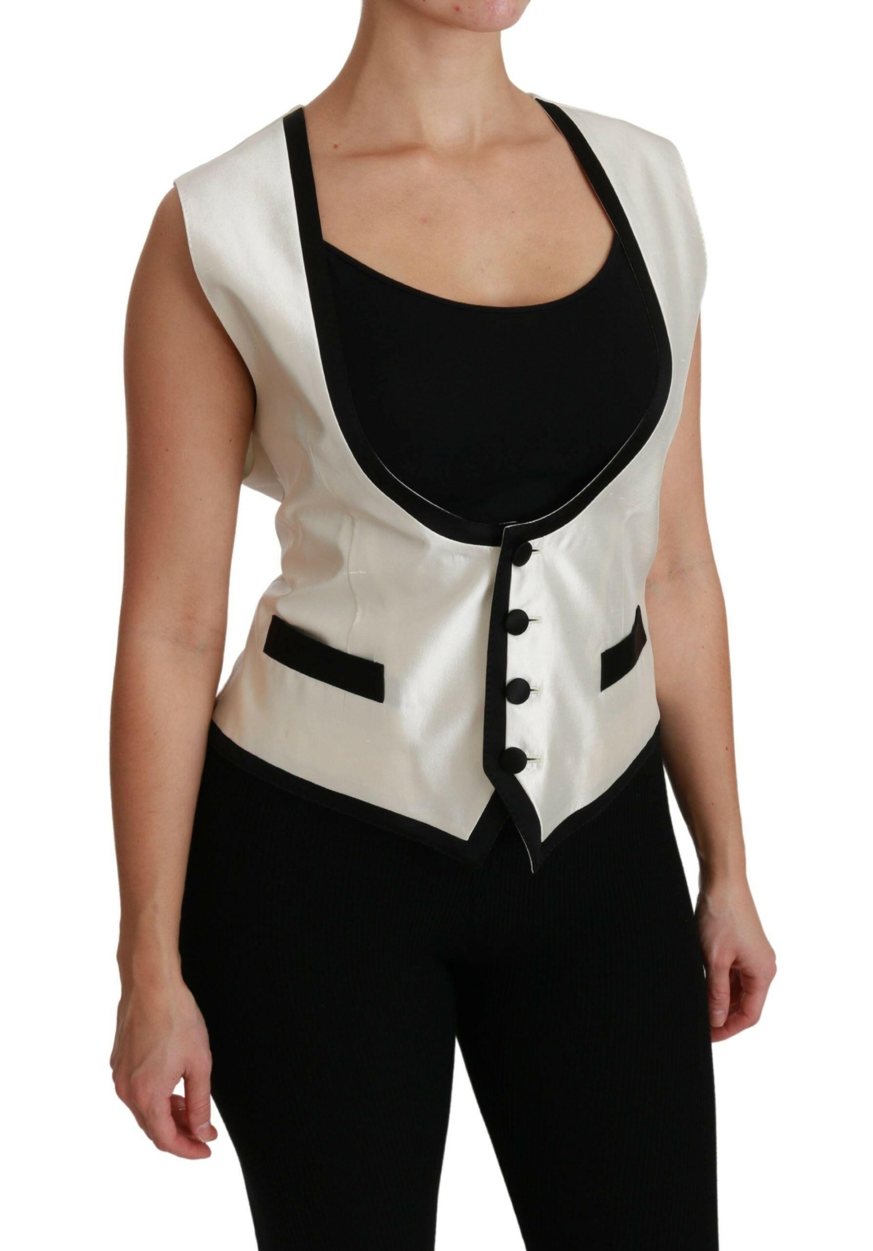 Dolce & Gabbana White Waistcoat Slim Vest Silk Top - GENUINE AUTHENTIC BRAND LLC  