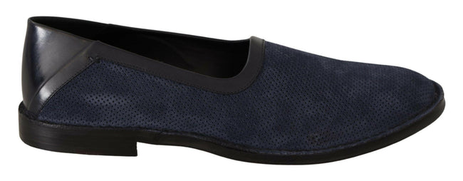 Dolce & Gabbana Blue Leather Perforated Slip On Loafers Shoes - GENUINE AUTHENTIC BRAND LLC  
