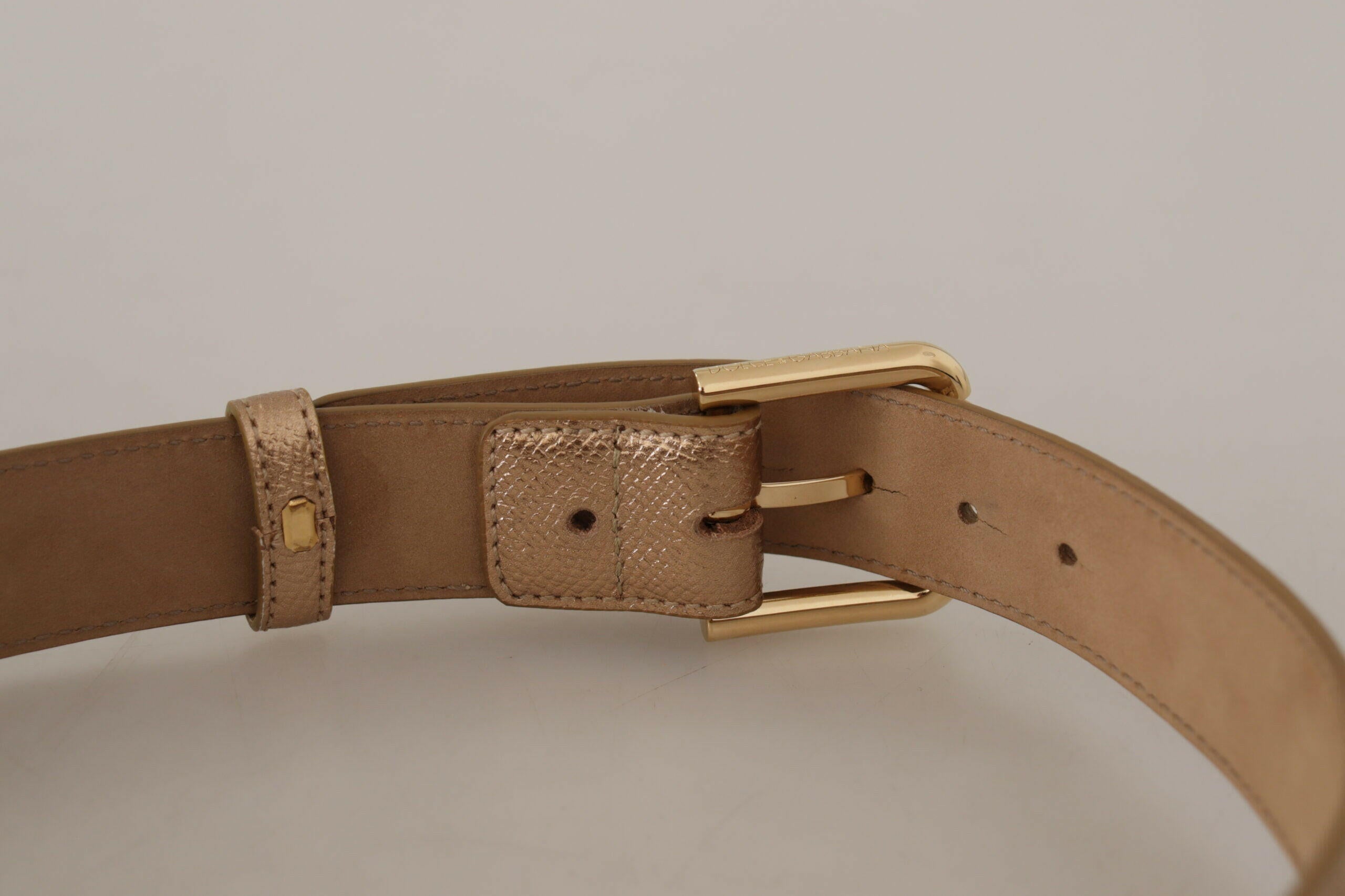Dolce & Gabbana Rose Gold Leather Metallic Tone Metal Buckle Belt - GENUINE AUTHENTIC BRAND LLC  