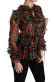 Dolce & Gabbana Black Floral Roses Blouse Silk Top - GENUINE AUTHENTIC BRAND LLC  