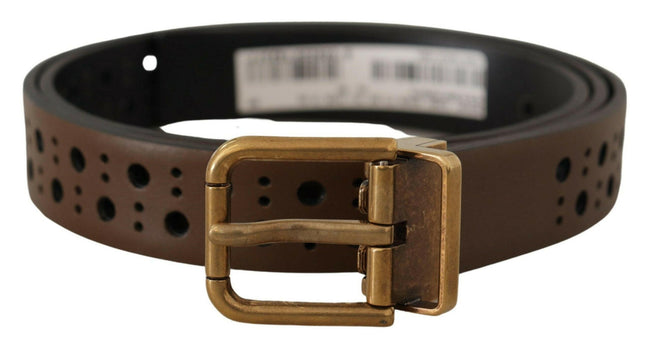 Dolce & Gabbana Brown Leather Perforated Crown Belt - GENUINE AUTHENTIC BRAND LLC  