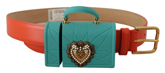 Dolce & Gabbana Orange Leather Devotion Heart Micro Bag Headphones Belt - GENUINE AUTHENTIC BRAND LLC  