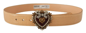 Dolce & Gabbana Beige Croc Pattern DEVOTION Heart DG Waist Buckle Belt - GENUINE AUTHENTIC BRAND LLC  
