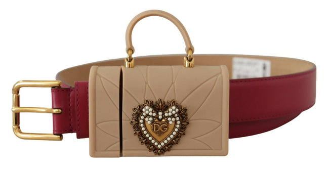 Dolce & Gabbana Pink Leather Devotion Heart Micro Bag Headphones Belt - GENUINE AUTHENTIC BRAND LLC  