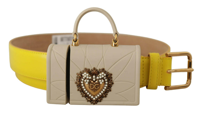 Dolce & Gabbana Yellow Leather Devotion Heart Micro Bag Headphones Belt - GENUINE AUTHENTIC BRAND LLC  