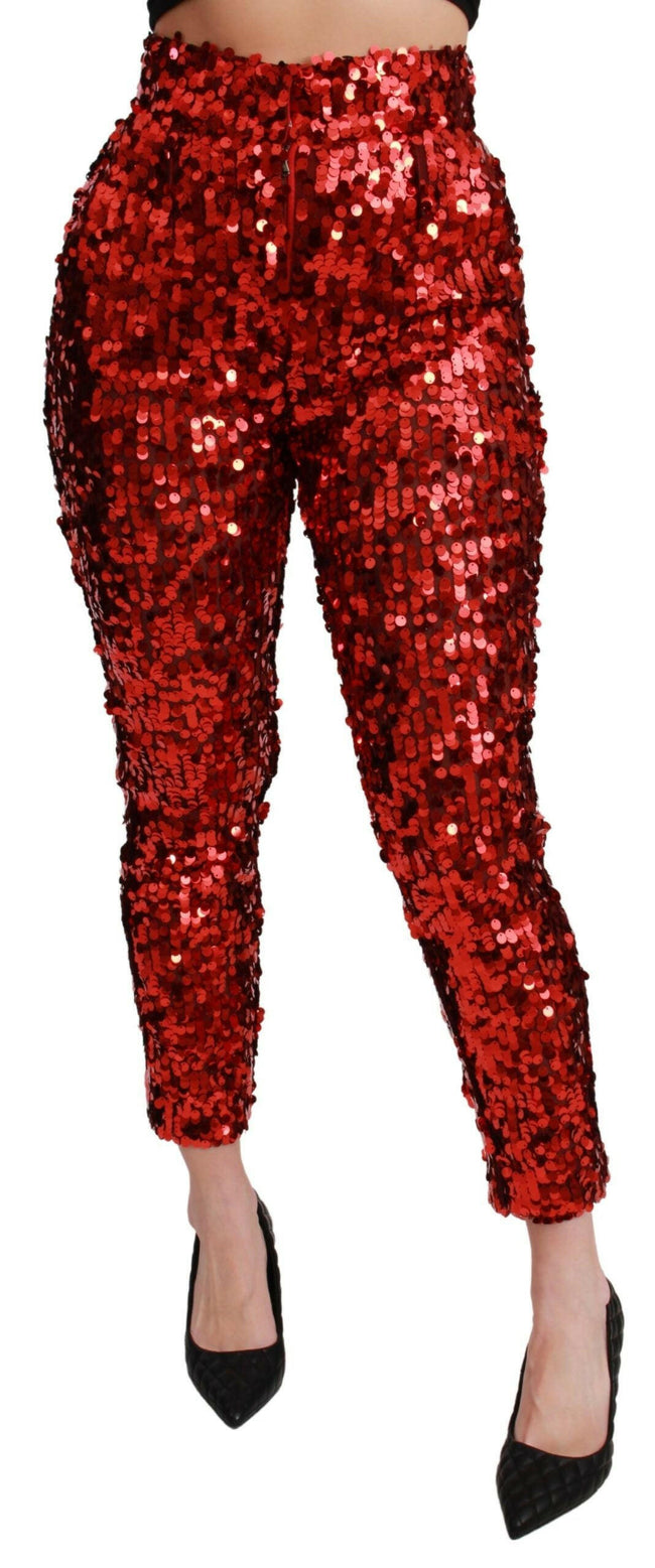 Dolce & Gabbana Red Sequined Cropped Trousers Pants - GENUINE AUTHENTIC BRAND LLC  