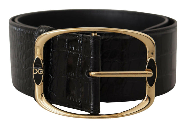Dolce & Gabbana Black Crocodile Print Gold Metal DG Logo Buckle Belt - GENUINE AUTHENTIC BRAND LLC  