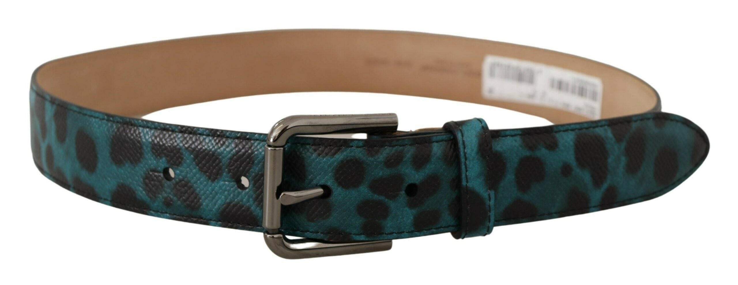 Dolce & Gabbana Blue Green Leopard Print Logo Metal Waist Buckle Belt - GENUINE AUTHENTIC BRAND LLC  