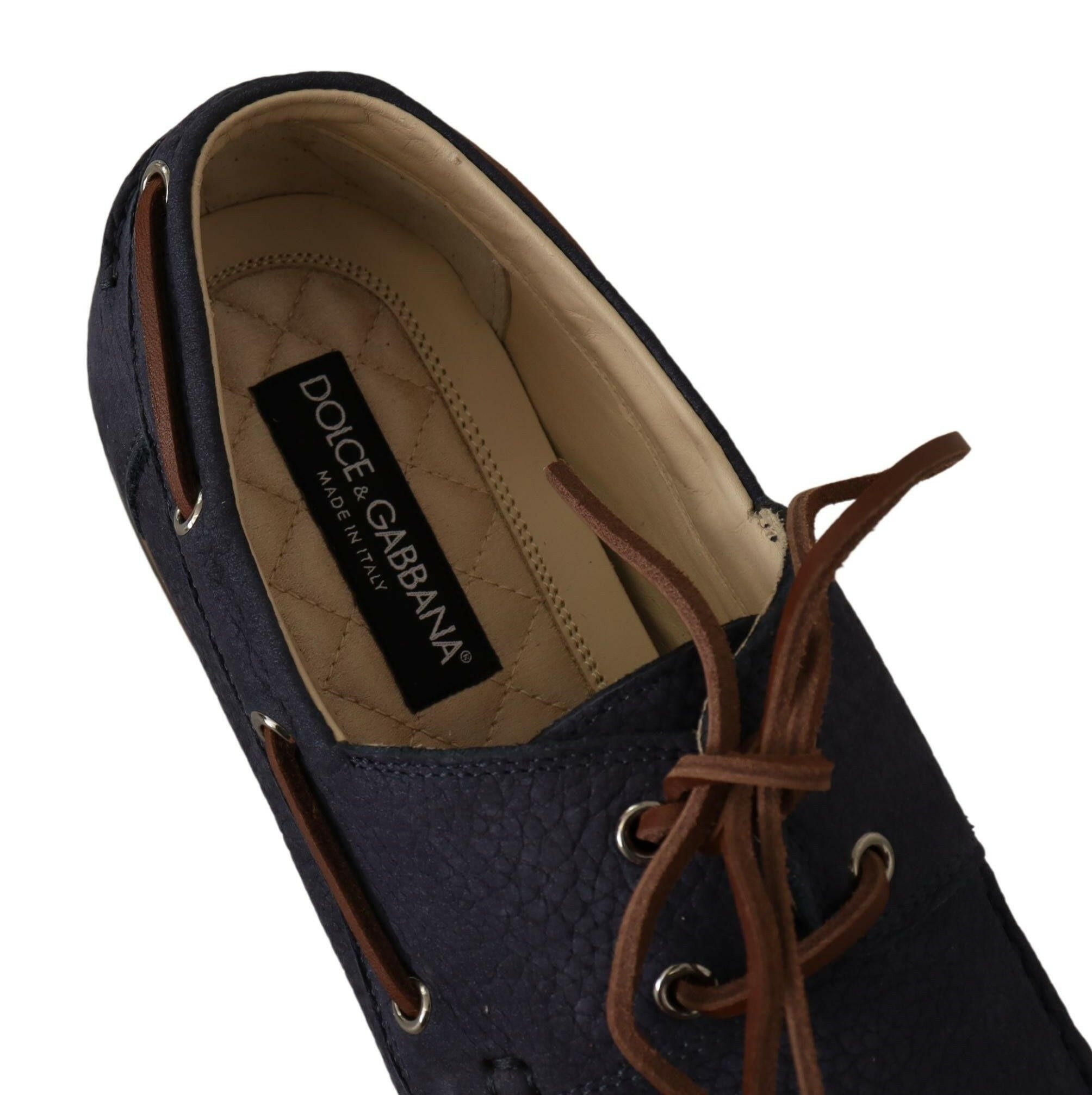 Dolce & Gabbana Blue Leather Lace Up Men Casual Boat Shoes - GENUINE AUTHENTIC BRAND LLC  