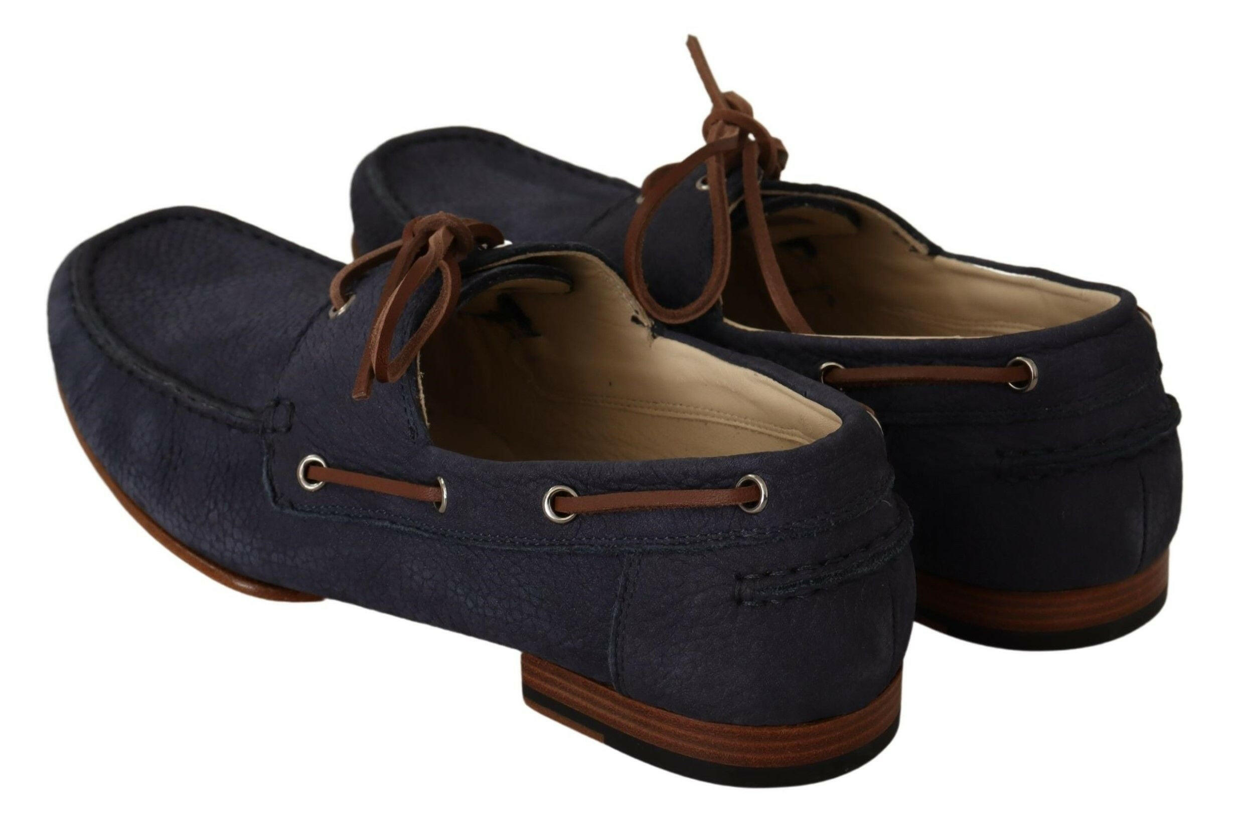Dolce & Gabbana Blue Leather Lace Up Men Casual Boat Shoes - GENUINE AUTHENTIC BRAND LLC  