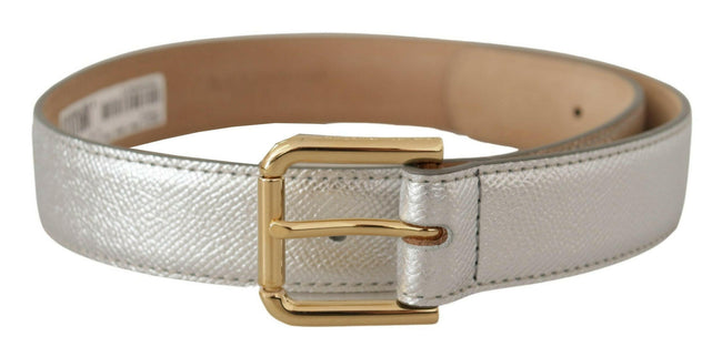 Dolce & Gabbana Silver Leather Gold Tone Logo Metal Waist Buckle Belt - GENUINE AUTHENTIC BRAND LLC  
