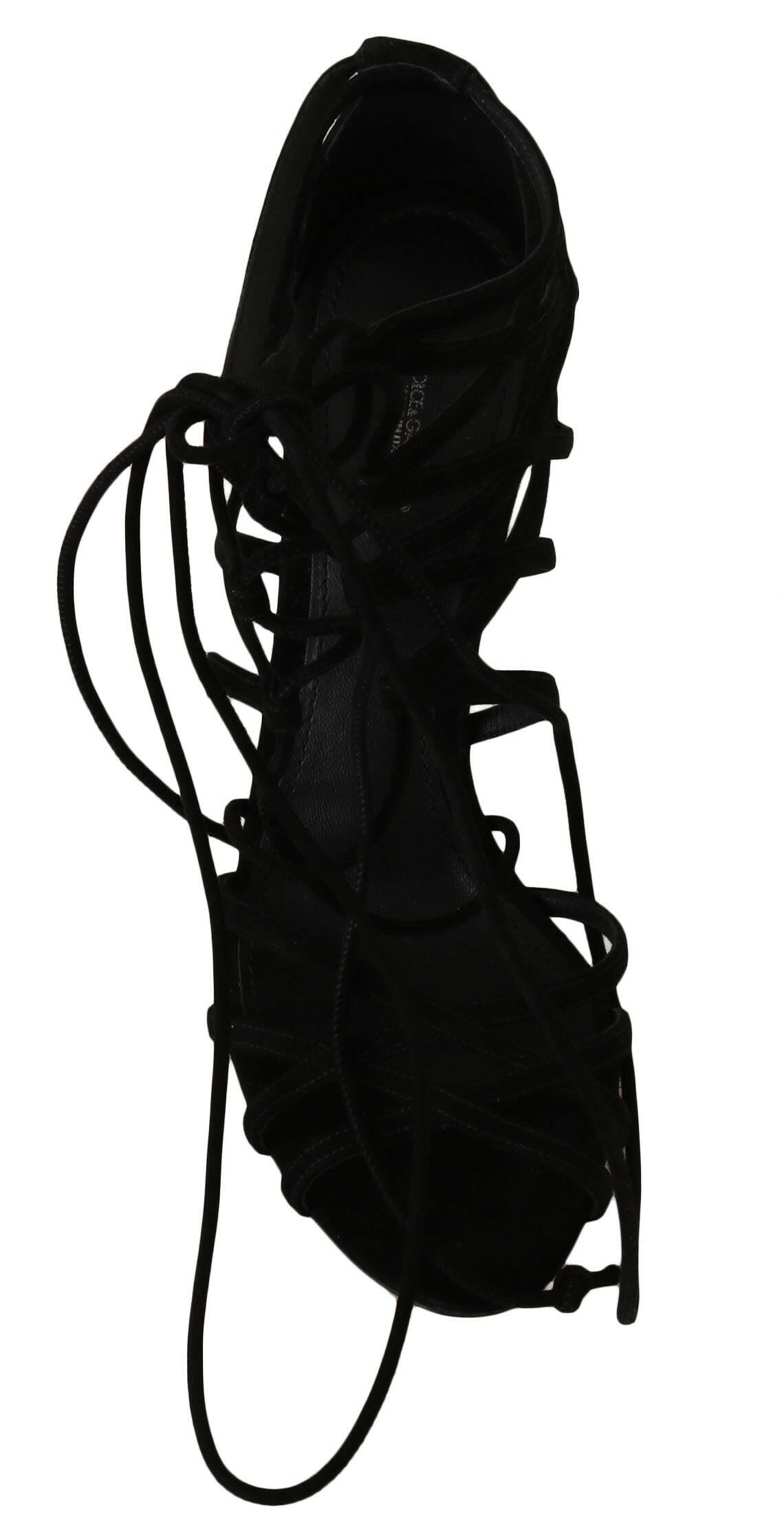 Dolce & Gabbana Black Suede Strap Stilettos Sandals - GENUINE AUTHENTIC BRAND LLC  