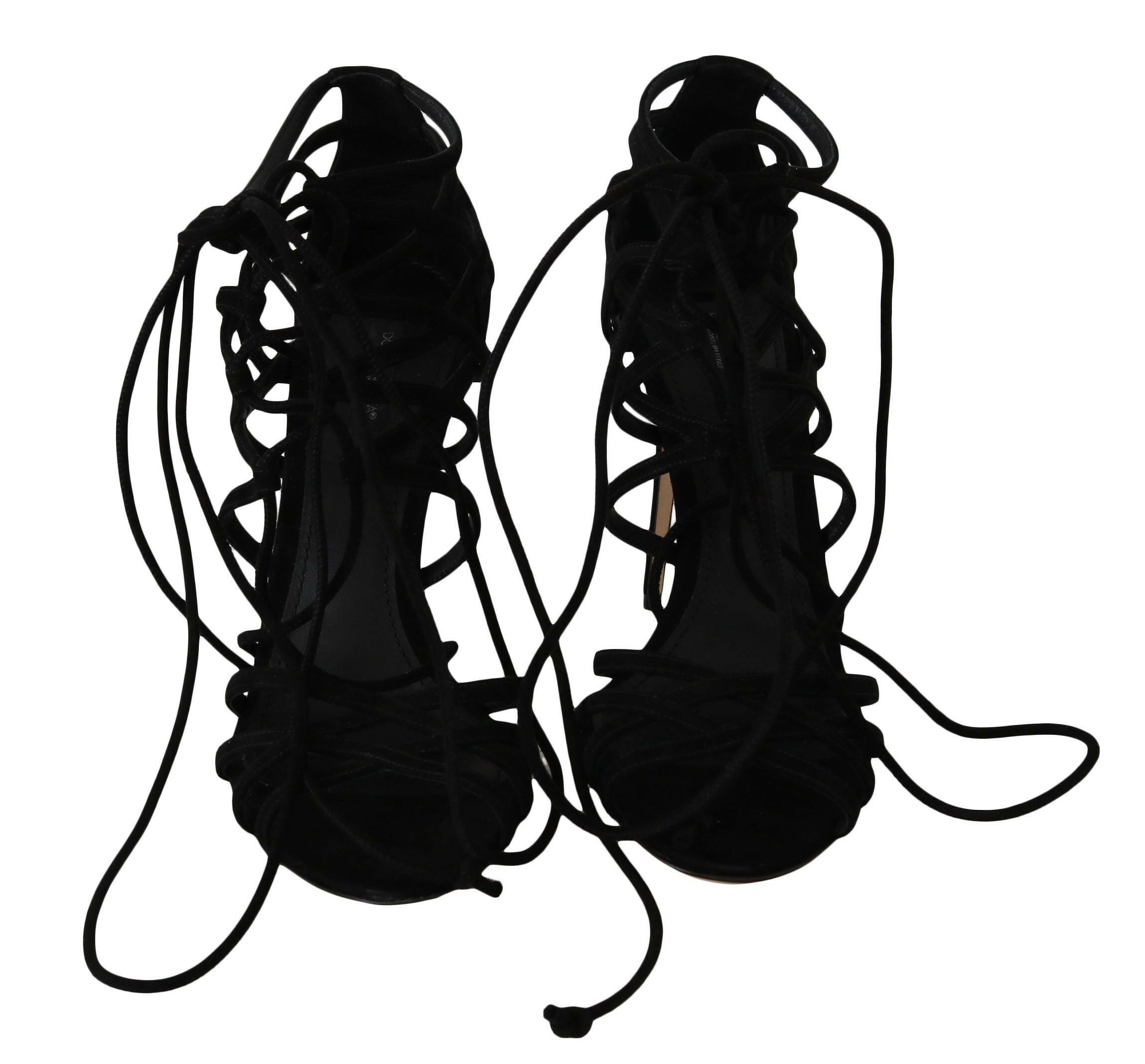 Dolce & Gabbana Black Suede Strap Stilettos Sandals - GENUINE AUTHENTIC BRAND LLC  