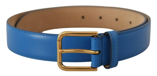 Dolce & Gabbana Blue Leather Gold Tone Logo Metal Waist Buckle Belt - GENUINE AUTHENTIC BRAND LLC  