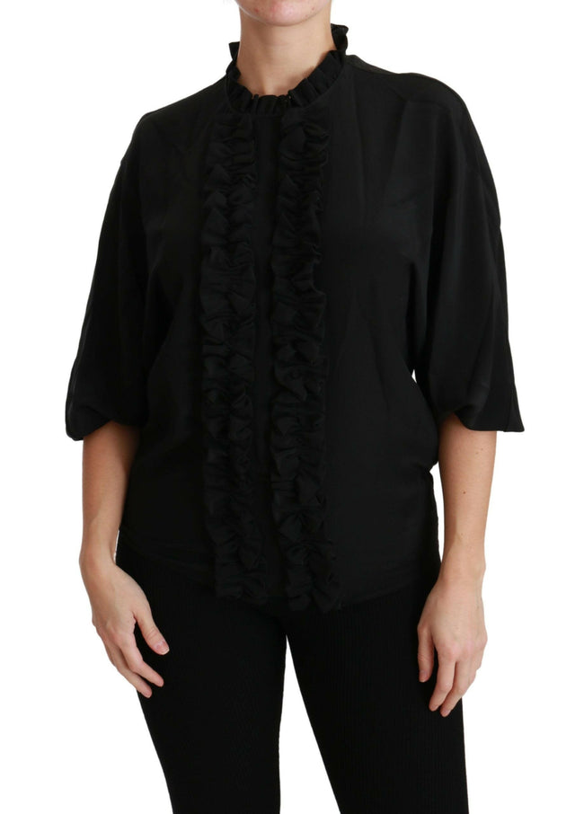 Dolce & Gabbana Black Silk Shirt Ruffled Top Blouse - GENUINE AUTHENTIC BRAND LLC  