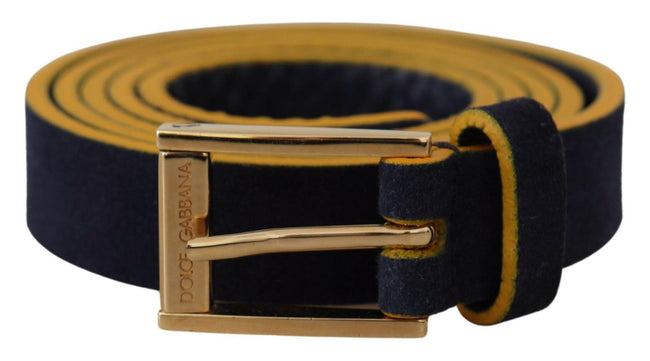 Dolce & Gabbana Blue Suede Yellow Gold Metal Logo Buckle Belt - GENUINE AUTHENTIC BRAND LLC  