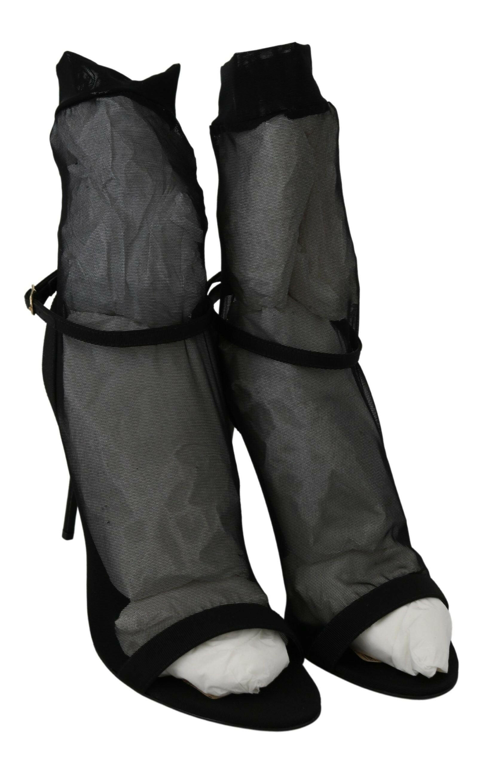 Dolce & Gabbana Black Tulle Stretch Stilettos Sandals Shoes - GENUINE AUTHENTIC BRAND LLC  