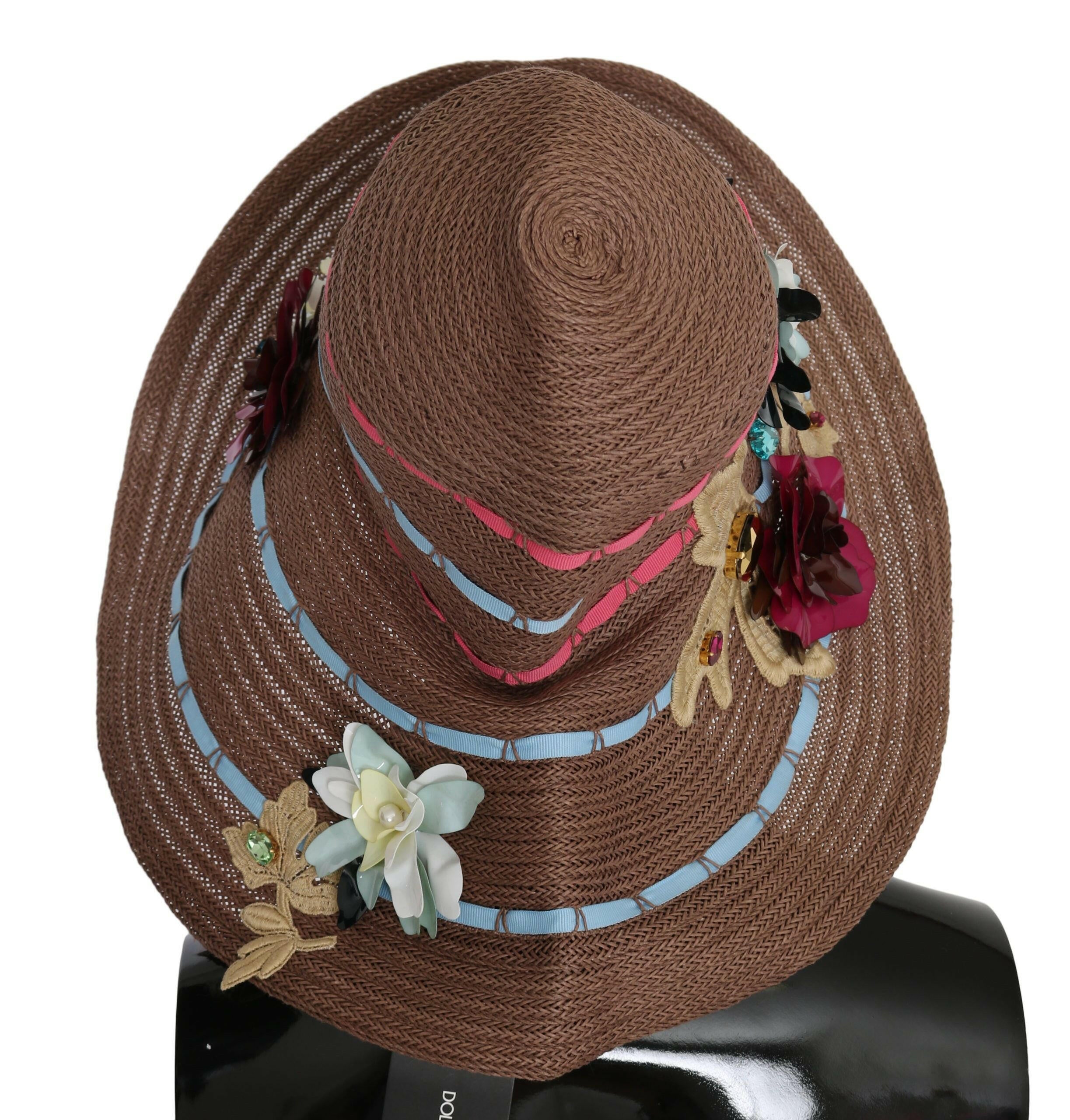 Dolce & Gabbana Brown Floral Wide Brim Straw Floppy Cap Hat - GENUINE AUTHENTIC BRAND LLC  