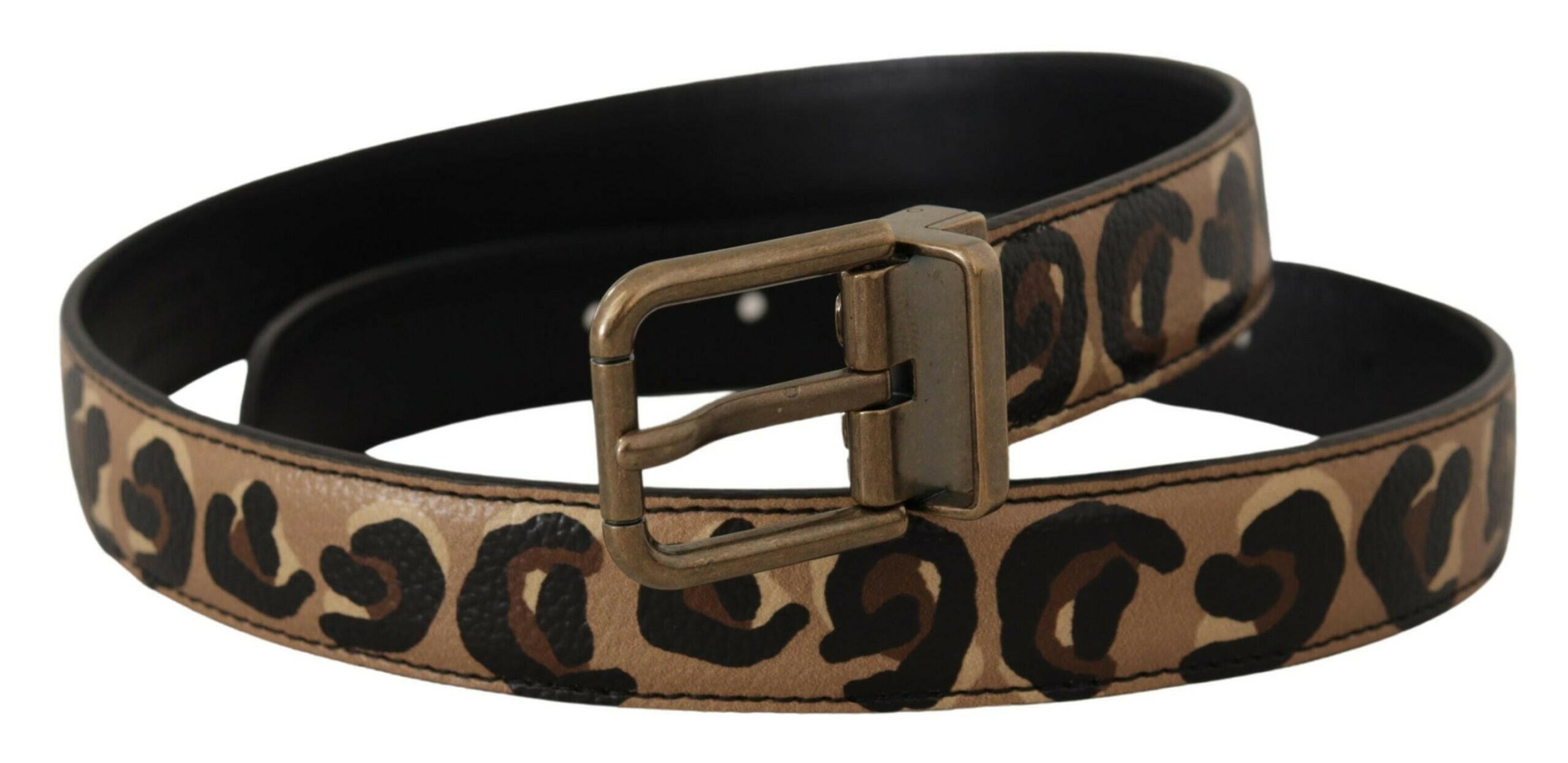 Dolce & Gabbana Brown Leather Leopard Print Bronze Metal Buckle Belt - GENUINE AUTHENTIC BRAND LLC  