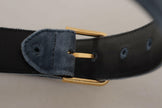 Dolce & Gabbana Navy Blue Velvet Gold Metal Logo Waist Buckle Belt - GENUINE AUTHENTIC BRAND LLC  