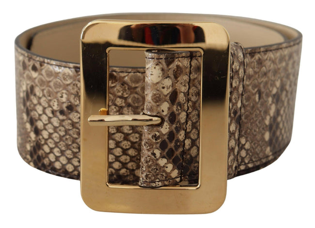 Dolce & Gabbana Brown Exotic Wide Waist Leather Gold Metal Buckle Belt.