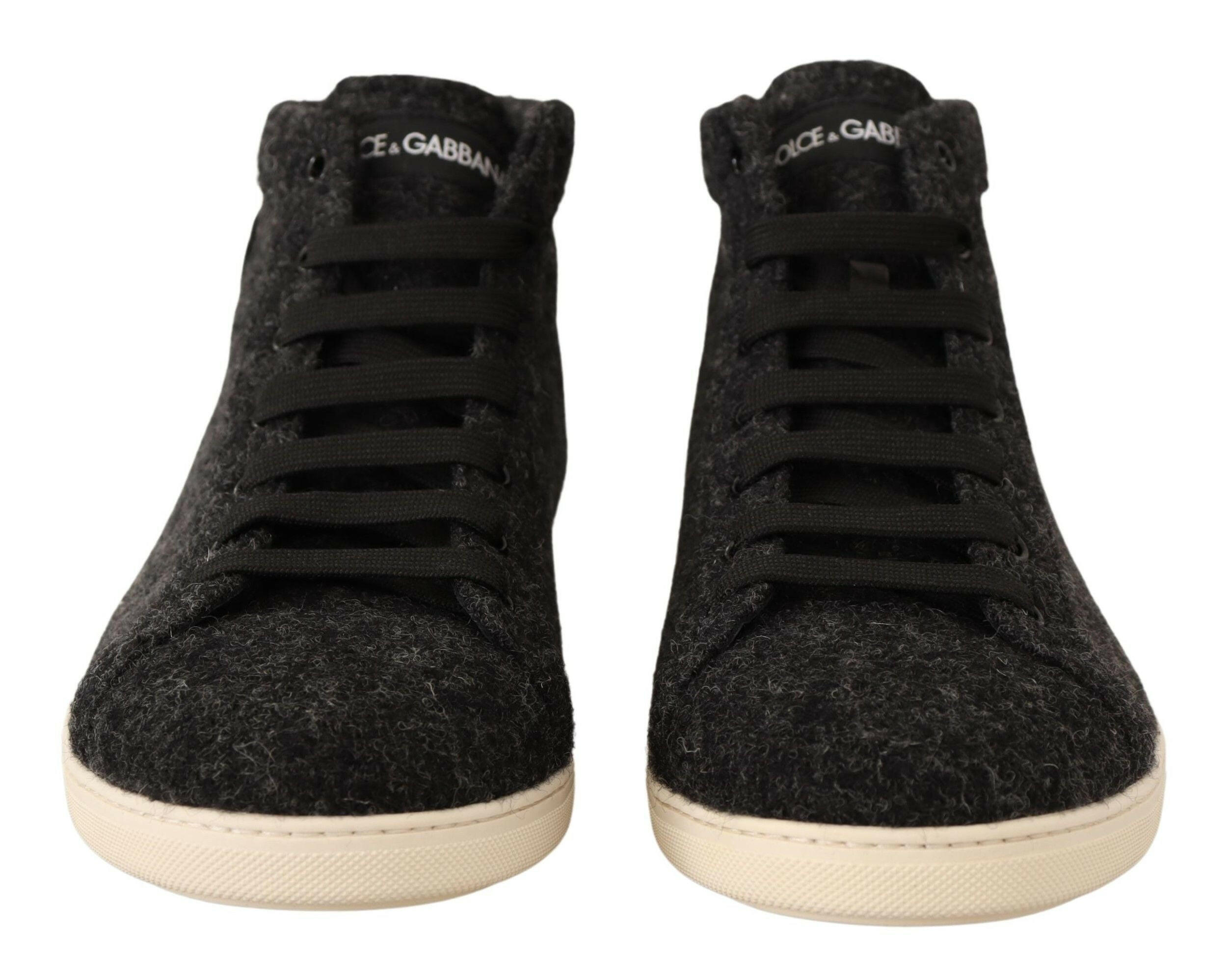Dolce & Gabbana Gray Wool Cotton Casual High Top Sneakers - GENUINE AUTHENTIC BRAND LLC  