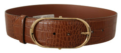 Dolce & Gabbana Brown Wide Waist Leather Gold Oval Metal Buckle Belt - GENUINE AUTHENTIC BRAND LLC  