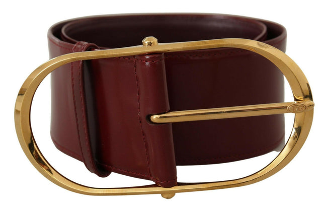 Dolce & Gabbana Maroon Wide Leather Gold Tone Metal Oval Buckle Belt - GENUINE AUTHENTIC BRAND LLC  