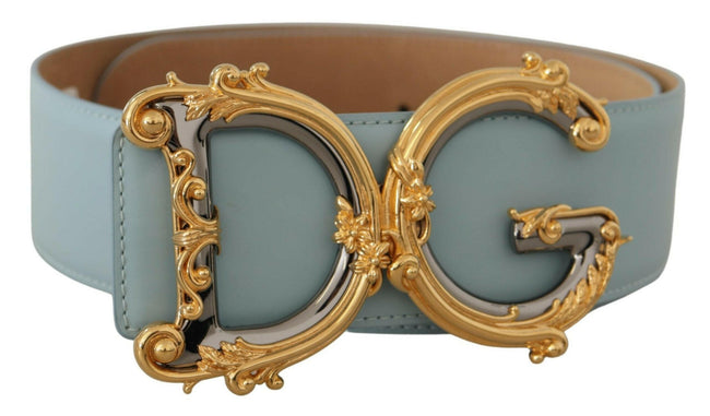 Dolce & Gabbana Blue Leather Wide Waist DG Logo Baroque Gold Buckle Belt - GENUINE AUTHENTIC BRAND LLC  