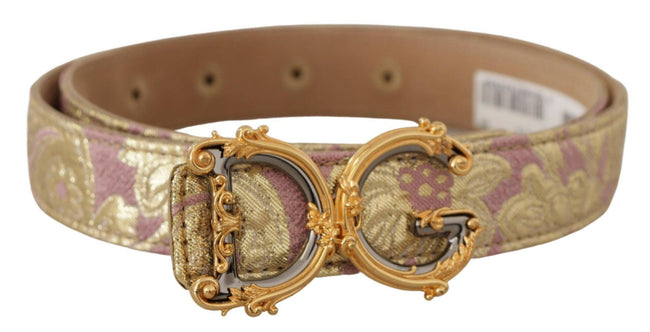 Dolce & Gabbana Rose Pink Jacquard DG Logo Gold Metal Buckle Belt - GENUINE AUTHENTIC BRAND LLC  