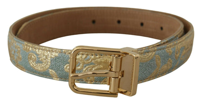 Dolce & Gabbana Blue Leather Jacquard Embossed Gold Metal Buckle Belt - GENUINE AUTHENTIC BRAND LLC  