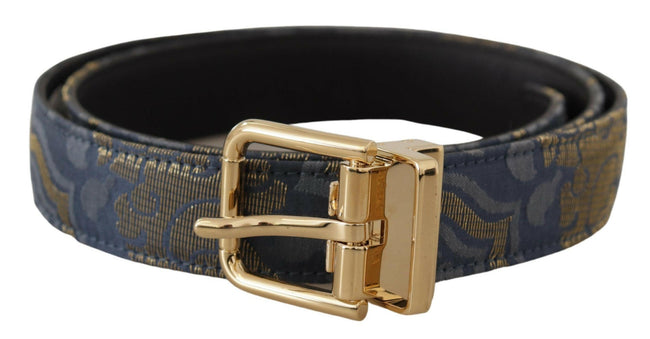 Dolce & Gabbana Navy Blue Jacquard Gold Tone Logo Metal Buckle Belt - GENUINE AUTHENTIC BRAND LLC  