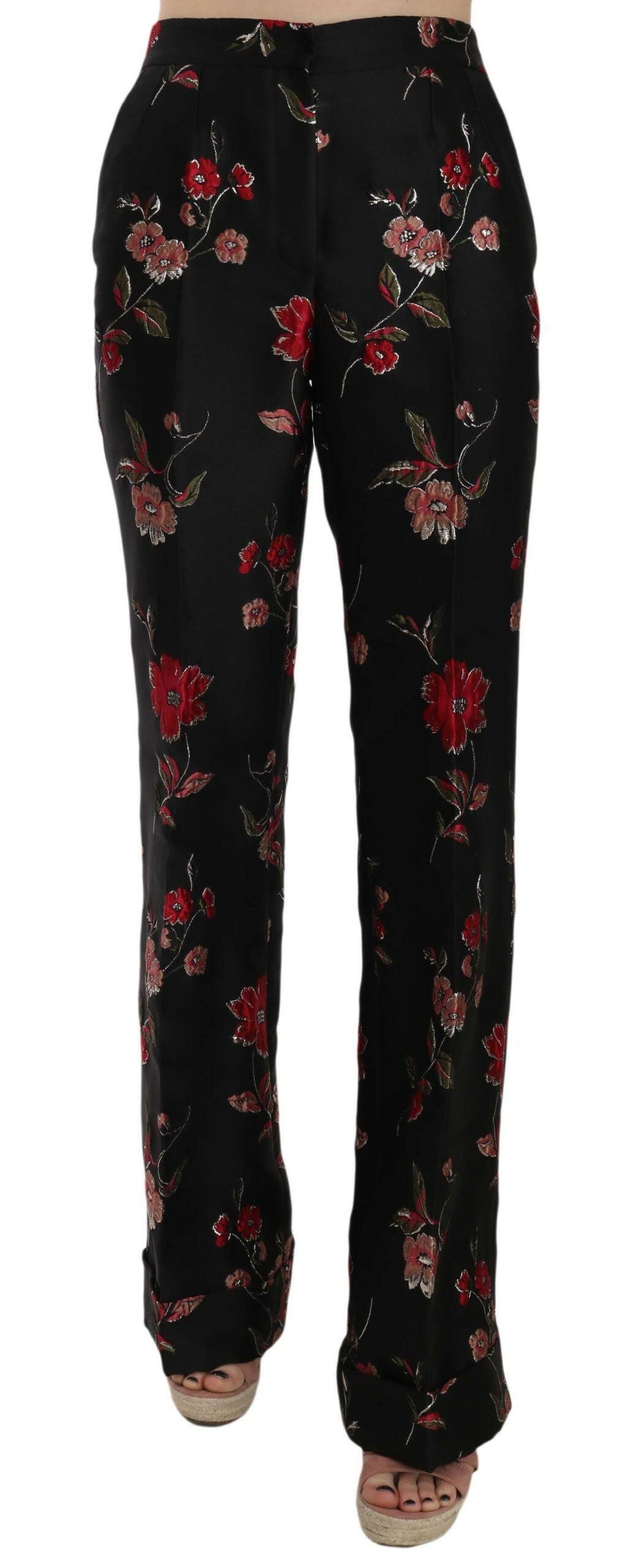 Dolce & Gabbana Elegant Floral Print Boot Cut Trousers.