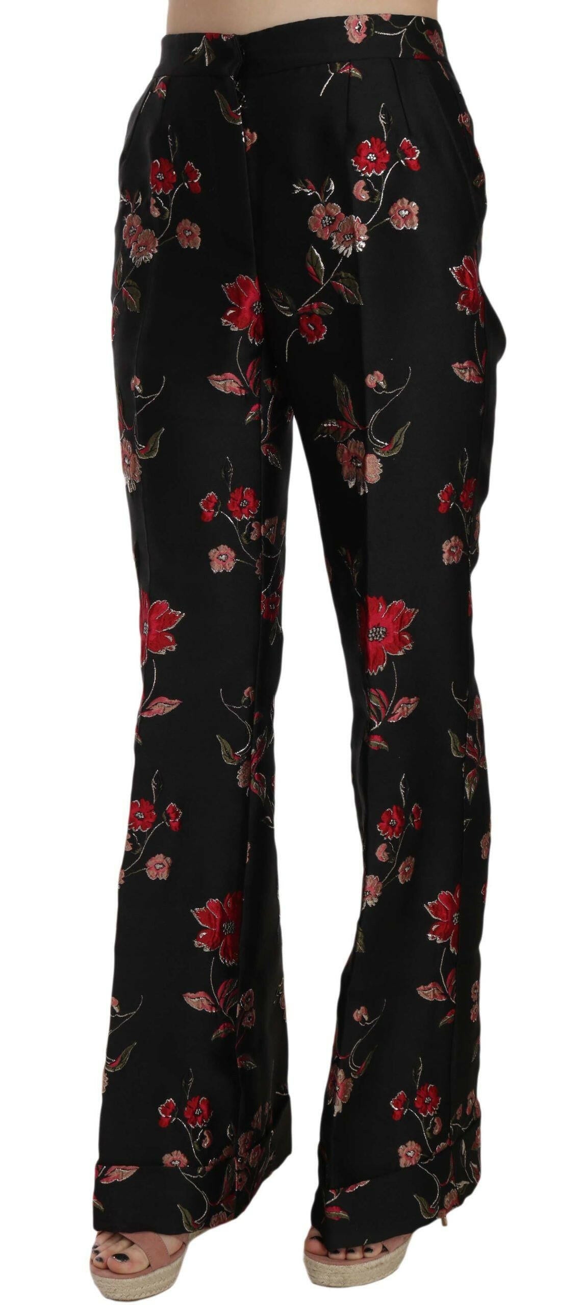 Dolce & Gabbana Elegant Floral Print Boot Cut Trousers.