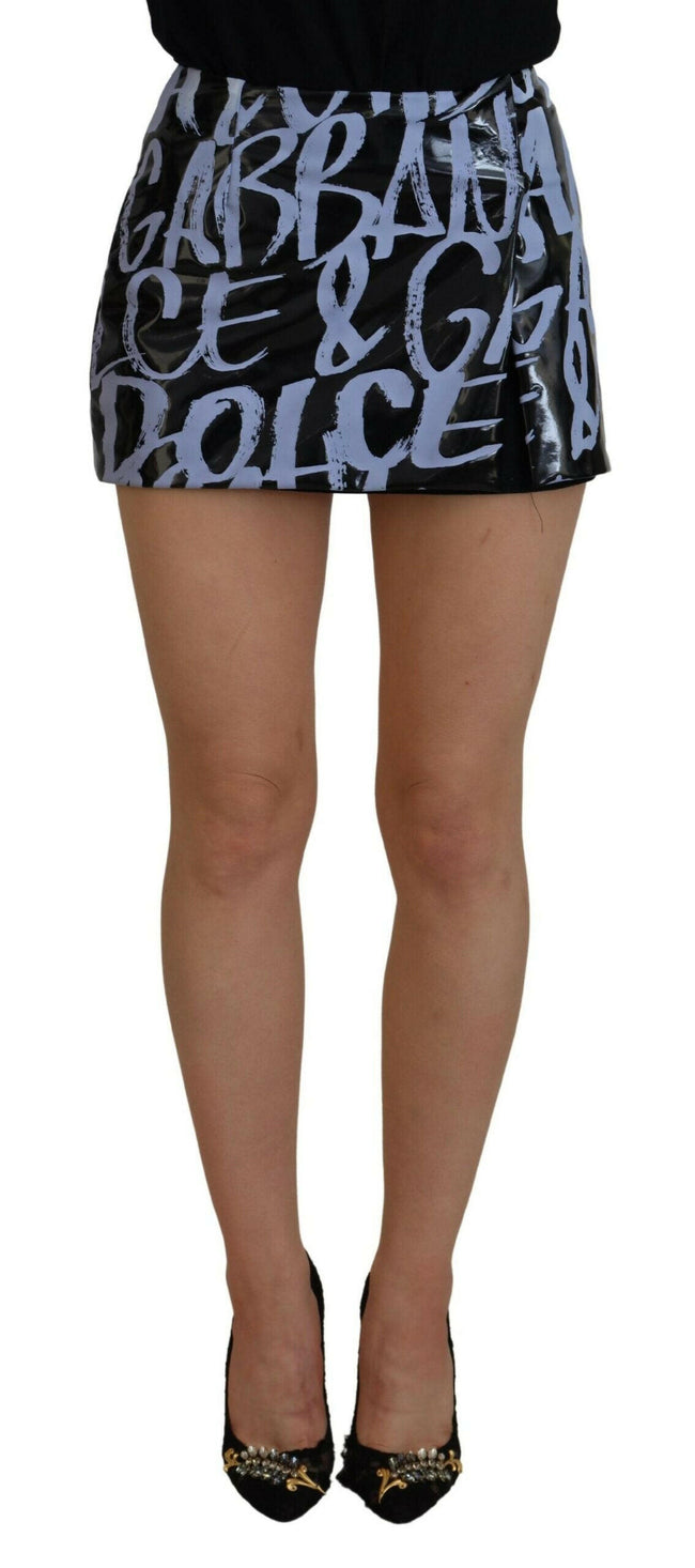 Dolce & Gabbana Black Logo Print High Waist A-line Mini Skirt - GENUINE AUTHENTIC BRAND LLC  