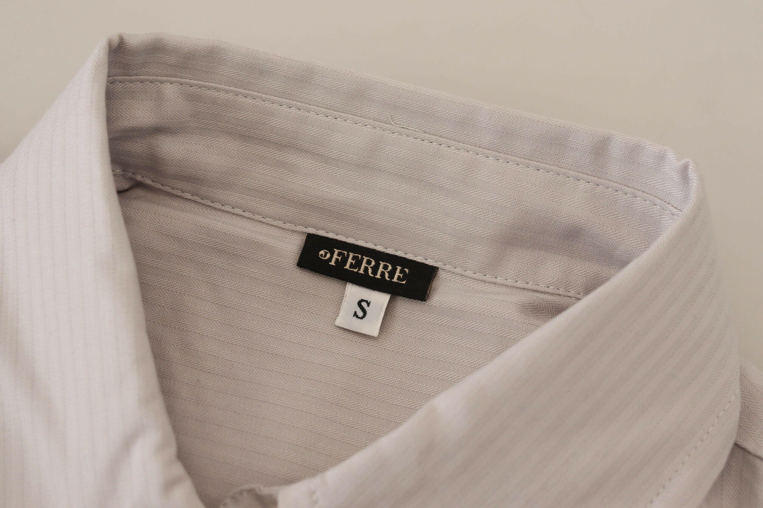 Ferre Light Gray Stripes Cotton Sleeveless Collared Top - GENUINE AUTHENTIC BRAND LLC  