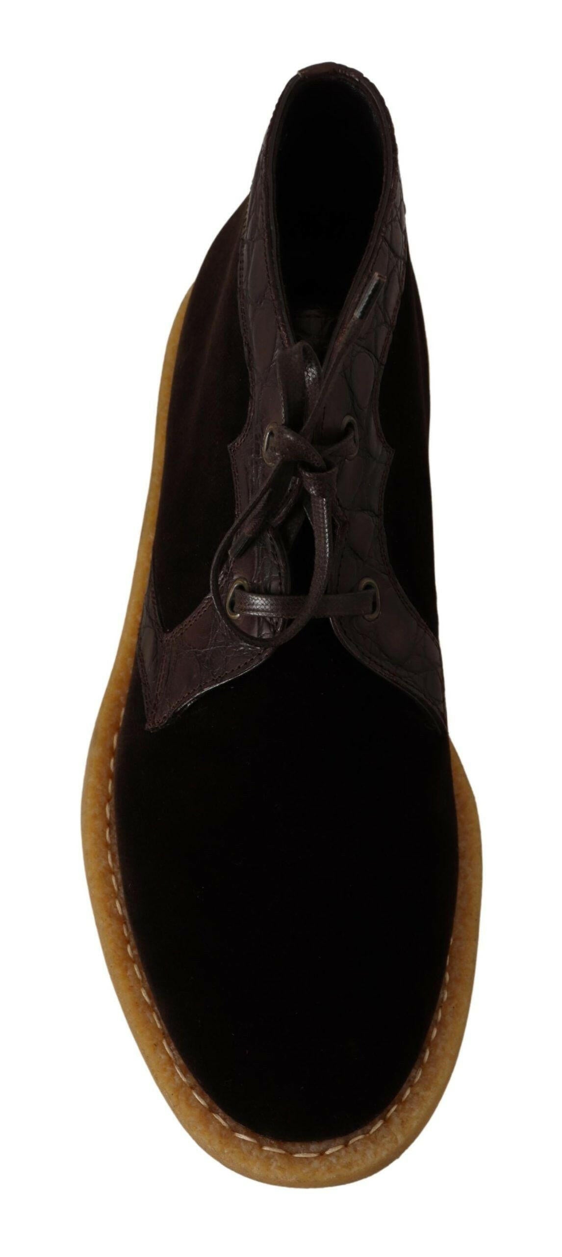 Dolce & Gabbana Brown Velvet Exotic Leather Boots - GENUINE AUTHENTIC BRAND LLC  